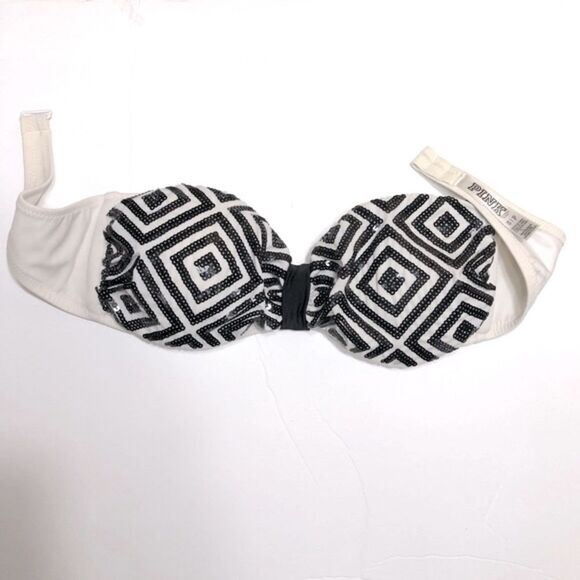 PINK Victoria’s Secret Women’s Swim Top Strapless SP. Black Ivory.Bedazzled - Picture 1 of 15